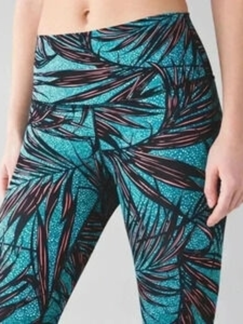 lululemon athletica Teal & Black Leaf-Print High-Rise Leggings - Picture 2 of 4